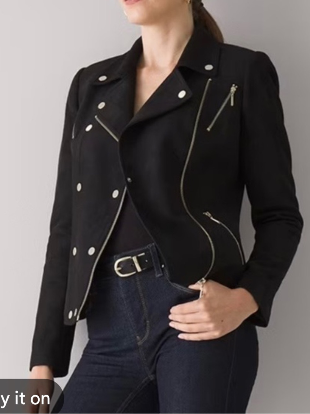 WHBM Vegan Ultra Suede Black Moto Jacket Size 6 EUC - Picture 3 of 15